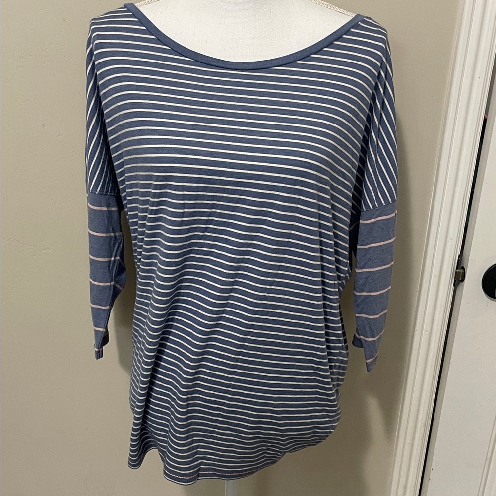 American Eagle Outfitters Striped Dolman Quarter Sleeve Top Blue Large